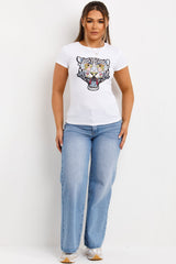 womens tiger diamante detail white t shirt