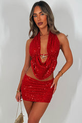 red sequin skirt and top co ord set christmas party going out outfit styledup