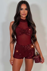 christmas party outfit night out sequin sparkly mini shorts and bodysuit top two piece matching outfit styledup uk