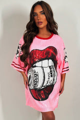 pink sequin lips oversized t shirt dress christmas party outfit