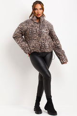 womens leopard print padded puffer jacket sparkly sequin