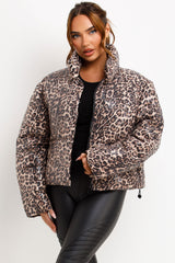 sequin leopard print puffer padded winter jacket womens