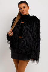 faux fur shaggy jacket womens winter outfit