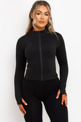 zip up thumbhole long sleeve seamless sports jacket