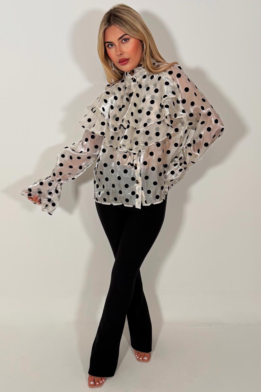 womens polka dot long sleeve blouse styledup uk