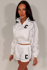 white crop funnel neck jacket and shorts summer holiday festival outfit styledup uk
