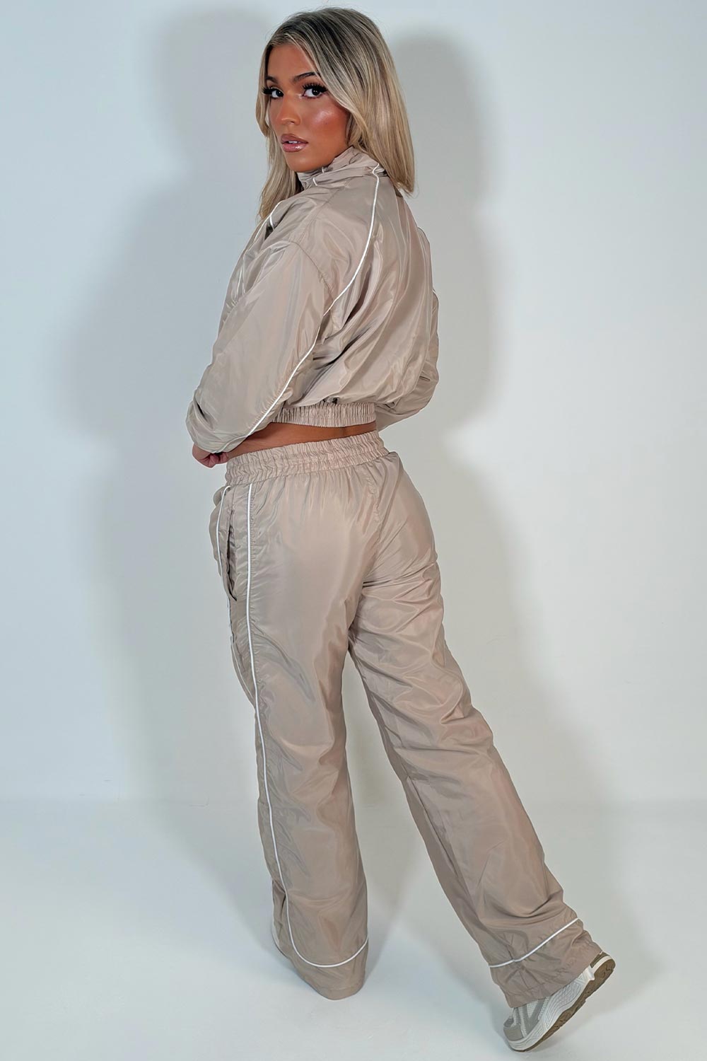 womens wide leg trousers and funnel neck crop jacket  tracksuit airport holiday festival outfit styledup uk