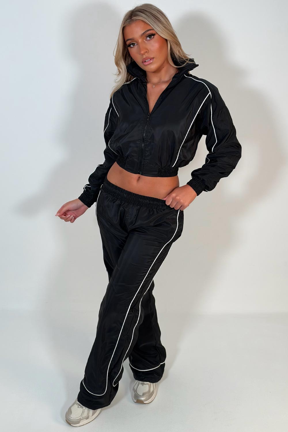 funnel neck jacket and wide leg trouser tracksuit two piece tracksuit co ord set womens rave festival holiday outfit 