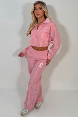 funnel neck jacket and track trousers tracksuit two piece co ord set womens summer holiday outfit 