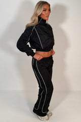 womens wide leg trousers and funnel neck crop jacket  tracksuit airport holiday festival outfit styledup uk