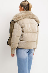 faux fur collar and trim puffer coat womens 