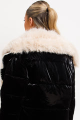 faux fur trim faux fur collar puffer padded coat for womens 