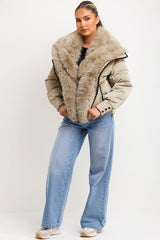 womens faux fur padded puffer coat