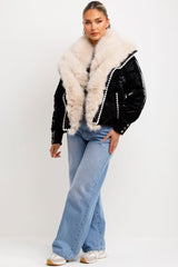 faux fur collar and trim padded puffer coat