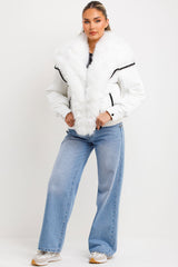 faux fur collar and trim padded puffer coat