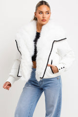 padded puffer coat with faux fur collar and trim