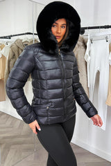 fur hood shiny puffer jacket styledup