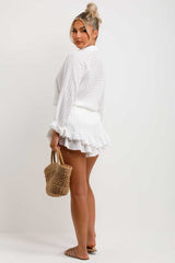 white frilly shorts and top co ord set 