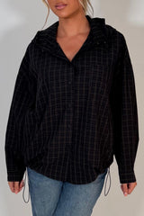 womens plaid checked jacket with hood long sleeves drawstring hem styledup uk