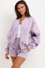 womens shorts and bomber jacket loungewear set summer tracksuit airport outfit