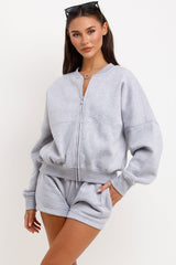 womens zip up bomber jacket and short tracksuit summer lounge set airport outfit styledup fashion