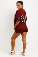 womens shorts and football jersey t shirt co ord set short tracksuit 