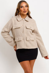 womens boucle jacket with gold buttons 