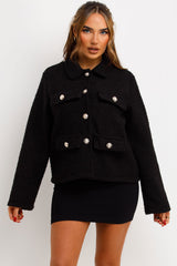 womens boucle coat with gold buttons