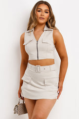 skort and crop top co ord set with cargo pockets summer festival rave outfit