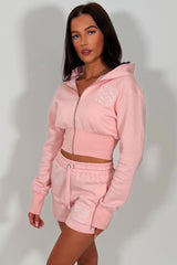 embroidery detail crop hoodie and shorts two piece co rod set styledup uk