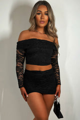 fold over detail lace mini skirt and top co ord set going out summer holiday occasion outfit
