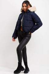 navy puffer jacket with fur hood zara womens