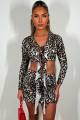 leopard print  festival skirt and long sleeve crop top co ord set festival outfit