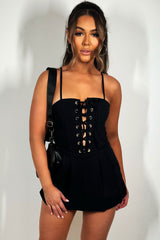 skort dress with adjustable straps and lace up front 