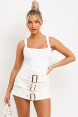 Skort With Buckle Detail White