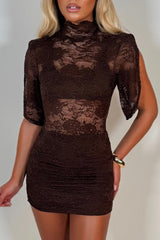 high neck short sleeve lace dress for occasions night out styledup