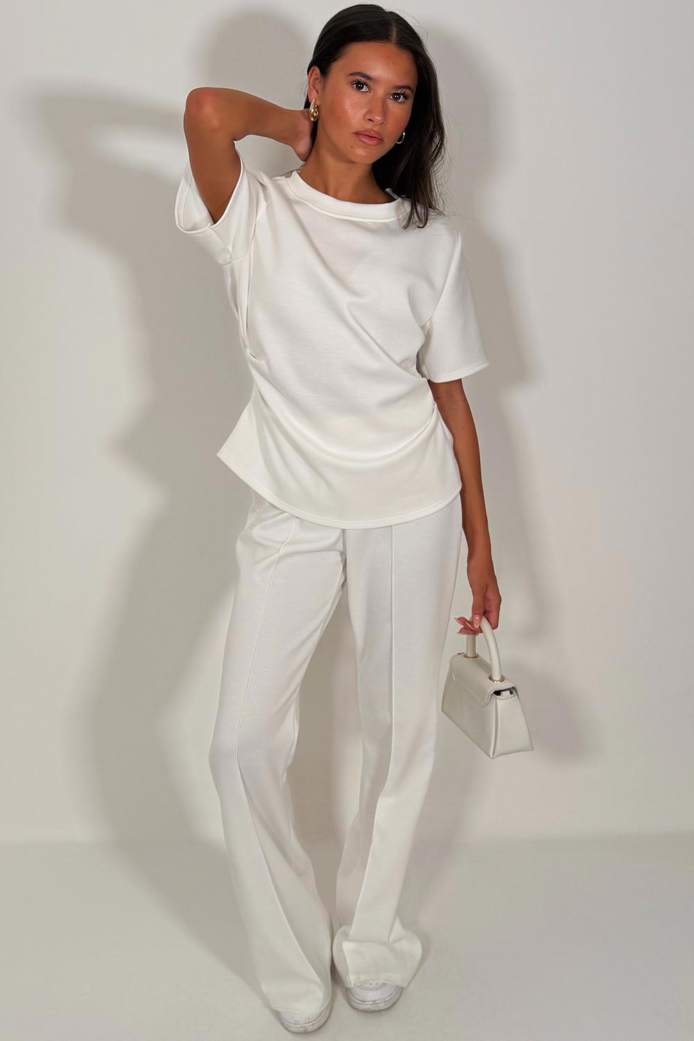 gathered waist top and trousers co ord set styledup uk 