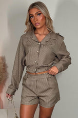 womens gold button checked top and shorts two piece co ord set