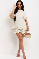 frilly ruffle blouse and shorts co ord set summer holiday clothes womens