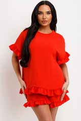 shorts and blouse two piece set orange