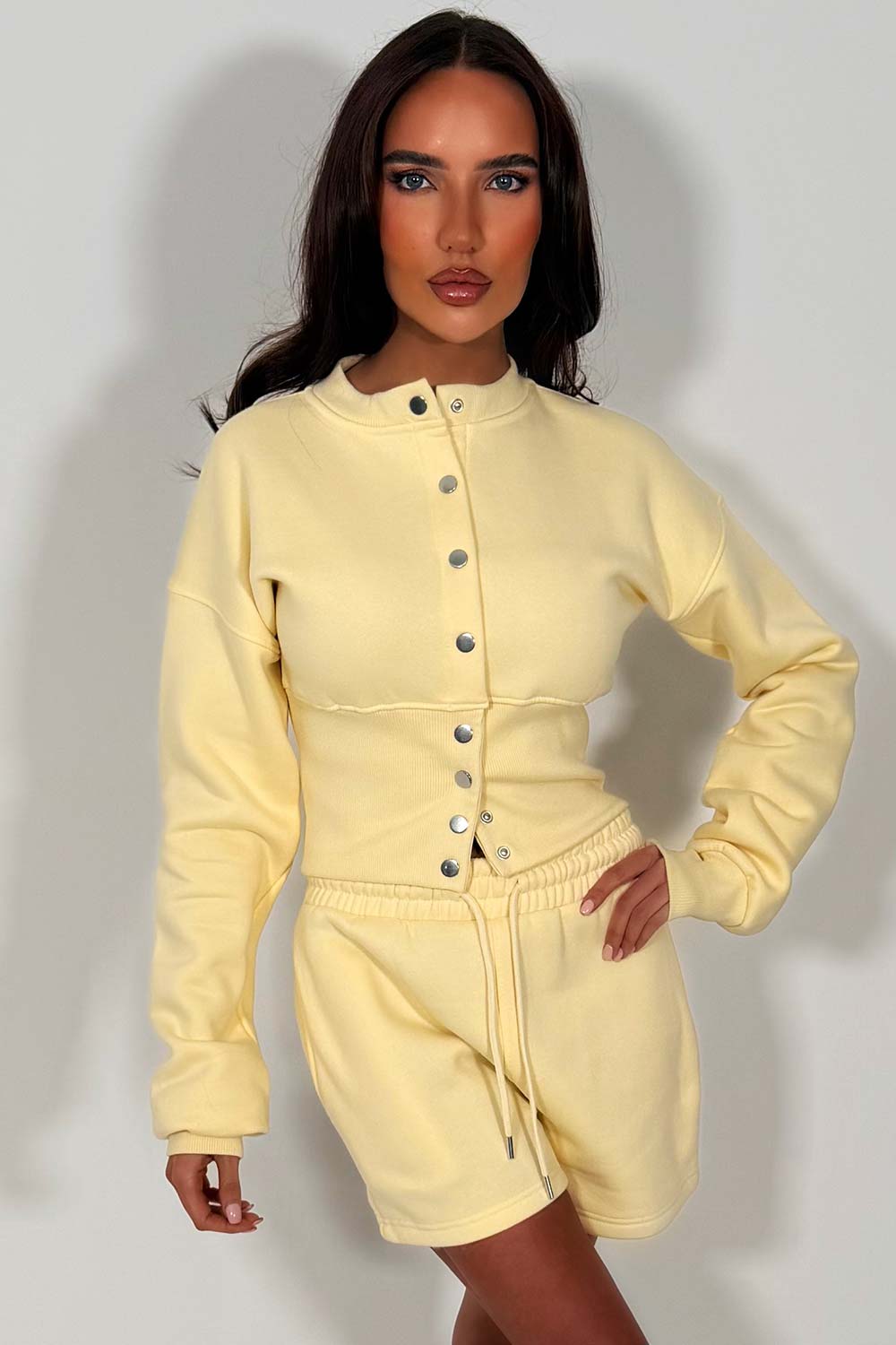 crop corset sweatshirt and shorts two piece co rod set styledup
