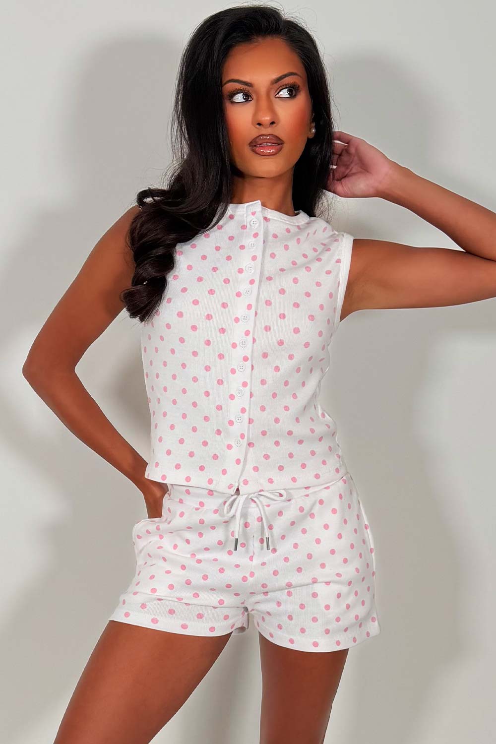 button up sleeveless top and shorts two piece tracksuit styledup
