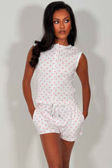 polka dot button up sleeveless top and shorts two piece summer tracksuit womens holiday lounge set outfit styledup uk