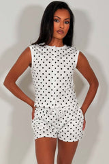 polka dot button up sleeveless top and shorts two piece summer tracksuit womens holiday lounge set outfit styledup uk