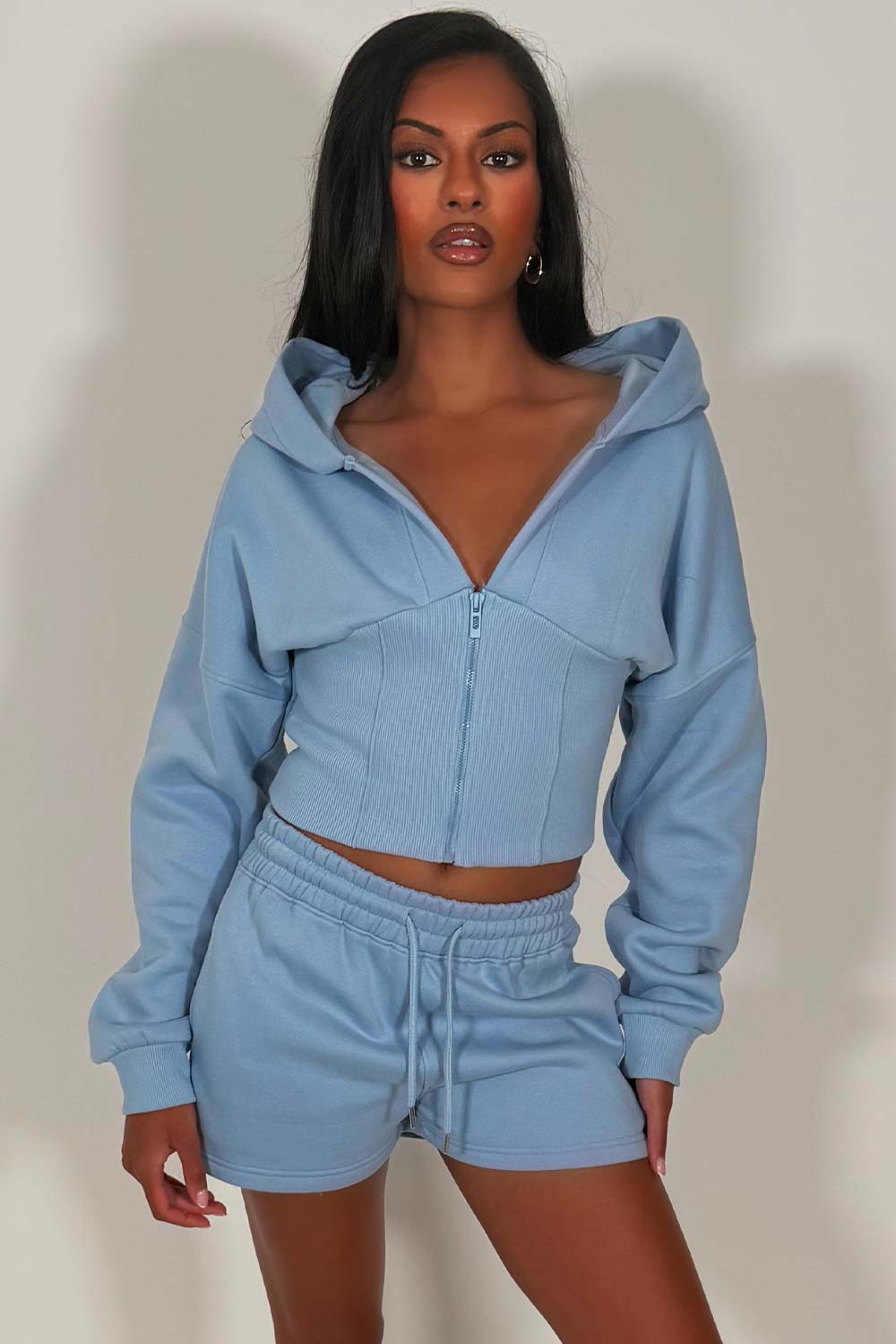 crop hoodie and shorts two piece co rod set styledup