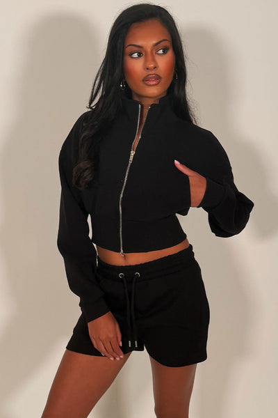 zara womens zip up plush jacket and shorts tracksuit summer holiday outfit styledup uk