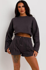 pintuck shorts and crop sweatshirt tracksuit womens
