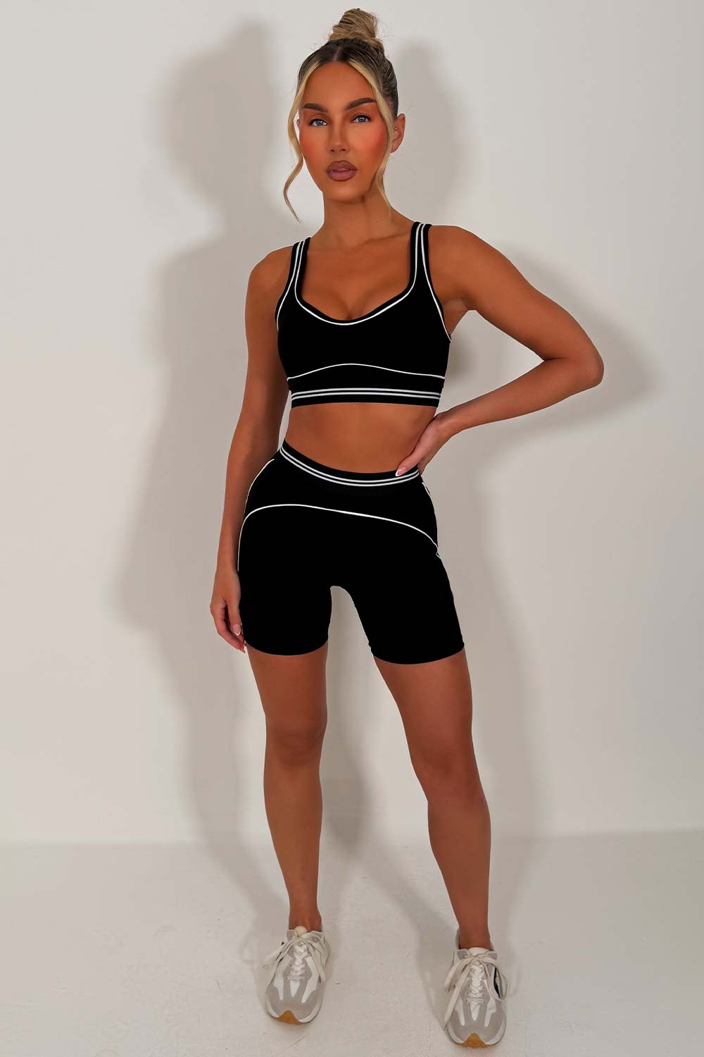 womens high waist short and bra top matching two piece set alo yoga styledup uk 
