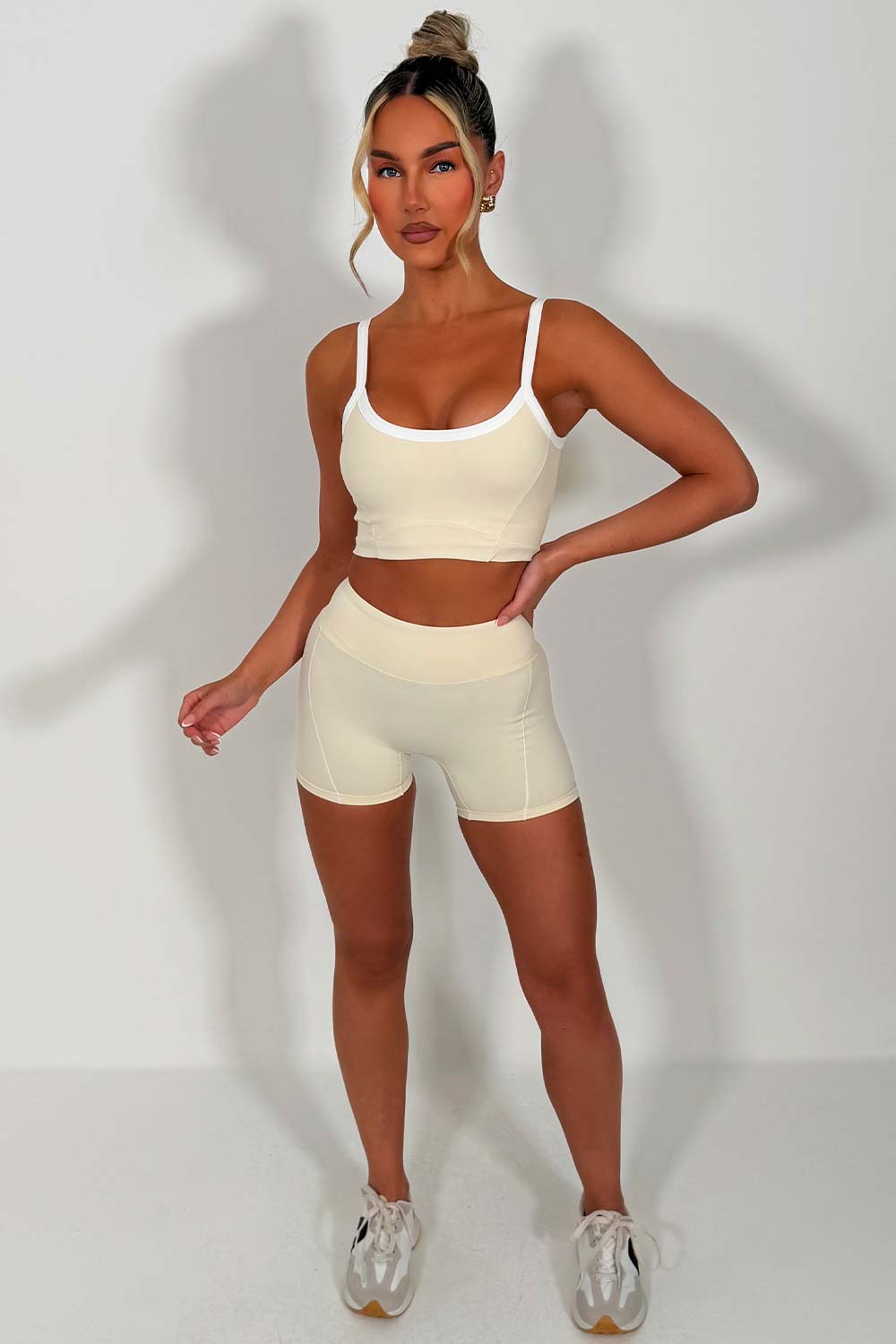 womens yoga shorts and top two piece activewear set pilates outfit styledup uk