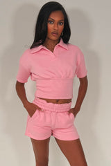 short sleeve polo top and shorts two piece co ord set summer holiday airport outfit styledup
